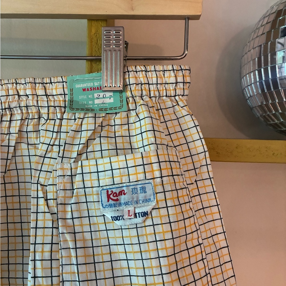 Checked Elastic Waist Shorts in White Navy Yellow & Blue - Picture 3 of 3